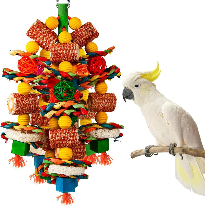 Bird Toys, Parrot Toys for Large Birds,Natural Corn cob and Loofah Slices Bird chew Toys for African Grey Parrots, Macaws, Cockatoos, Amazon Parrot and other Small and Medium-Sized Parrot (Colorful) - Image 1