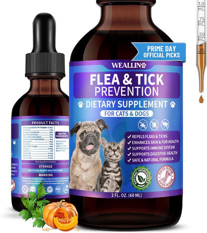 WEALLIN Flea and Tick Prevention Support Drops front view bottle with dropper