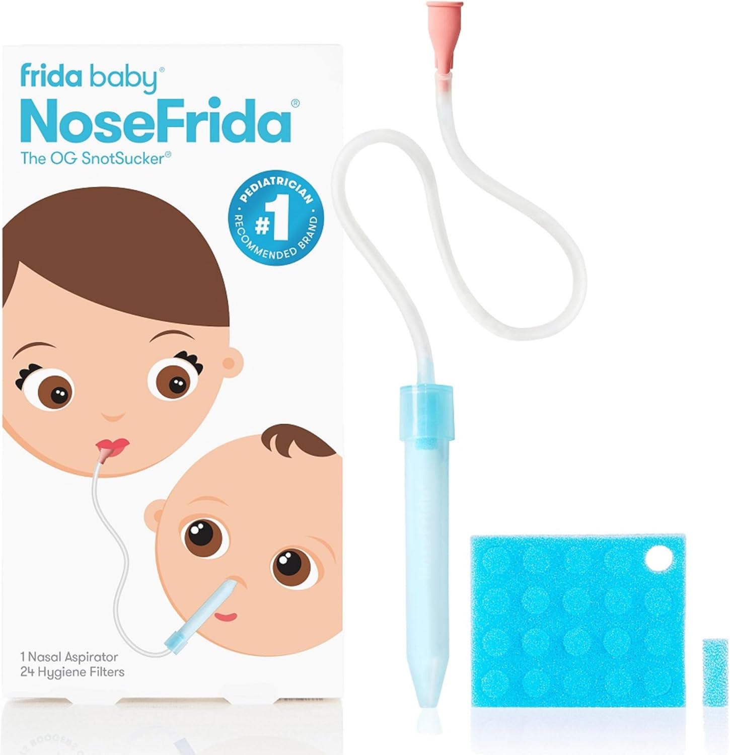 Frida Baby NoseFrida SnotSucker for Baby, Nasal Aspirator for Baby, Nose Sucker Baby Nasal Aspirator for Baby, Congestion Relief with 24 Extra Hygiene Filters - Image 1