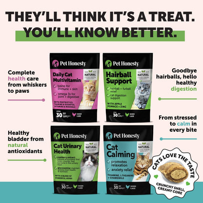 Cat eating Pet Honesty hairball support chews