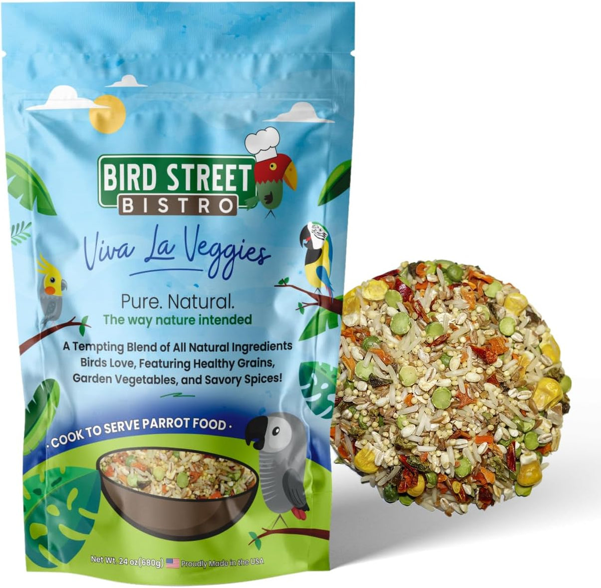 Bird Street Bistro Parrot Food for Parakeets & Cockatiels - Hearty Veggies - 20 oz - Cooks in 3-15 min, Natural Grains, Fruits & Vegetables - USA Made - Image 14