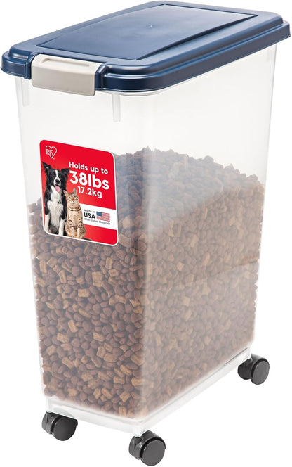 IRIS USA cat and dog food bin with open lid
