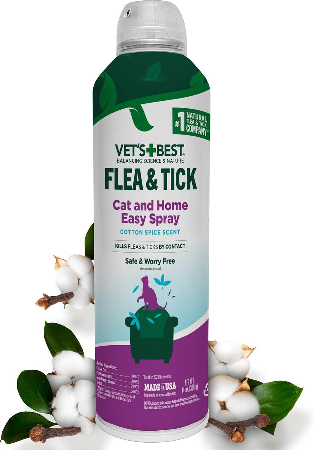 Vet's Best Natural Flea and Tick Home Spray for Cats - Natural Plant-Based Formula with Certified Essential Oils - Indoor Flea Treatment for Home Use - Safe and DEET-Free - 32 oz Bottle - Image 11