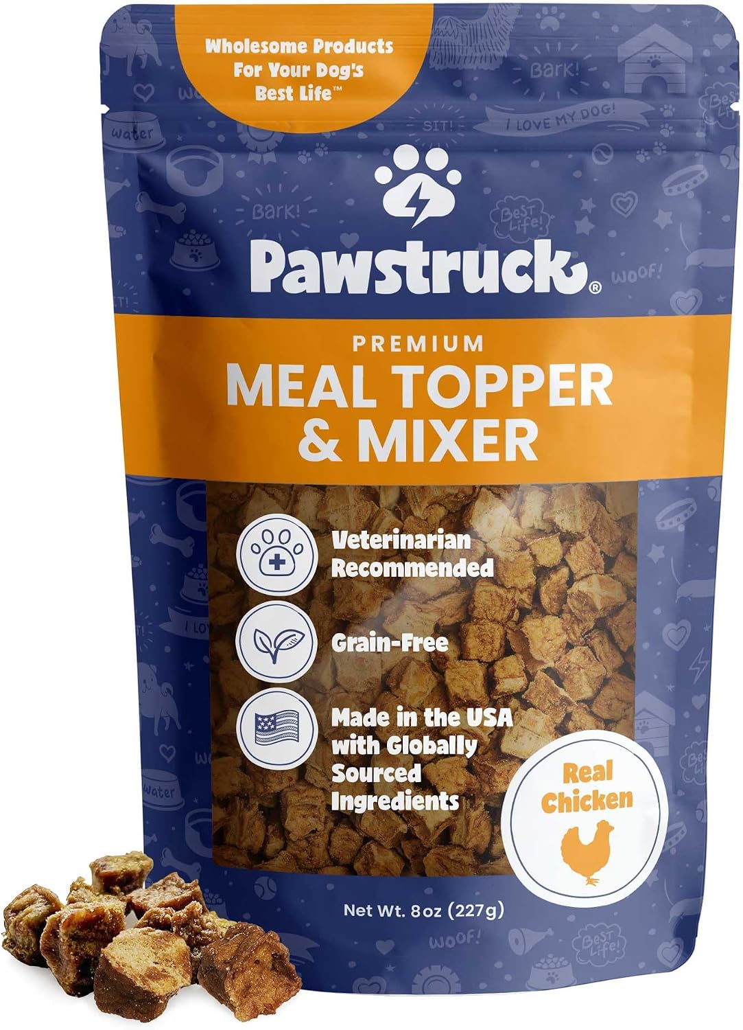 Authentic imported Pawstruck beef meal enhancer packaging showing complete ingredient listing