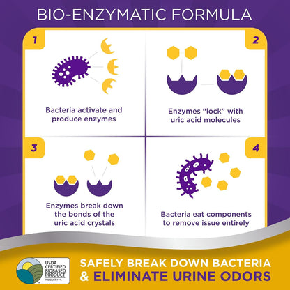 Close up of Urine Off bio-enzymatic formula bottle