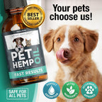 Hemp oil for dogs and cats hip and joint health formula bottle side view.