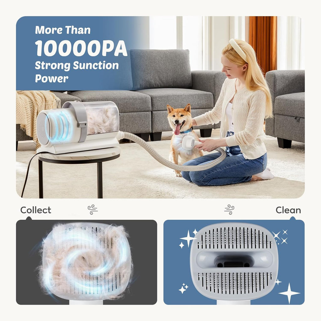 DUMOS 10000PA pet vacuum deshedding brush attachment removing loose undercoat fur