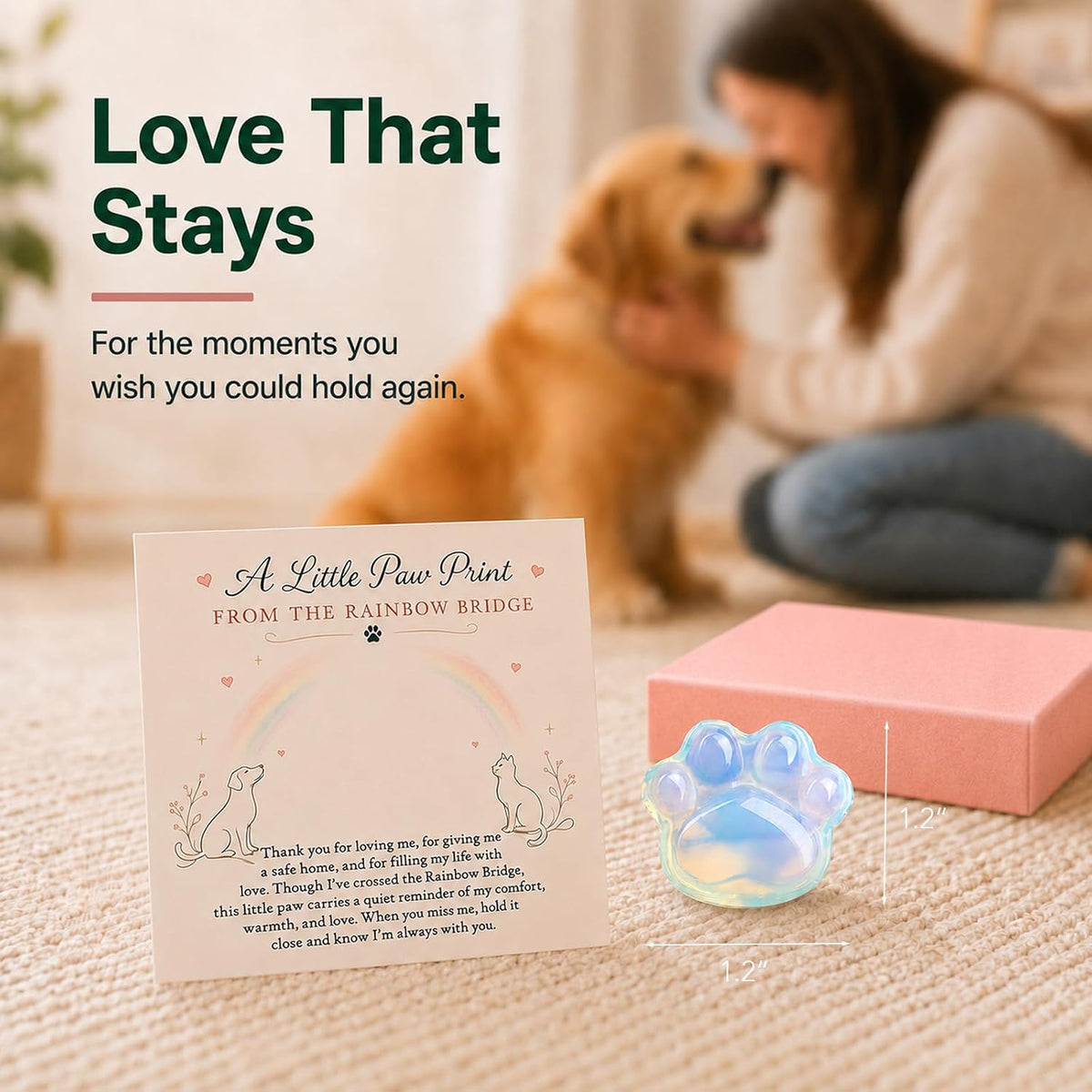 Pet Loss Sympathy Gift, Opalite Paw with Rainbow Bridge Card, in Loving Memory Keepsake, Pet Bereavement Comfort Gift, Pocket Hug for Dog Cat Loss & Grief Support for Pet Owners - Image 5