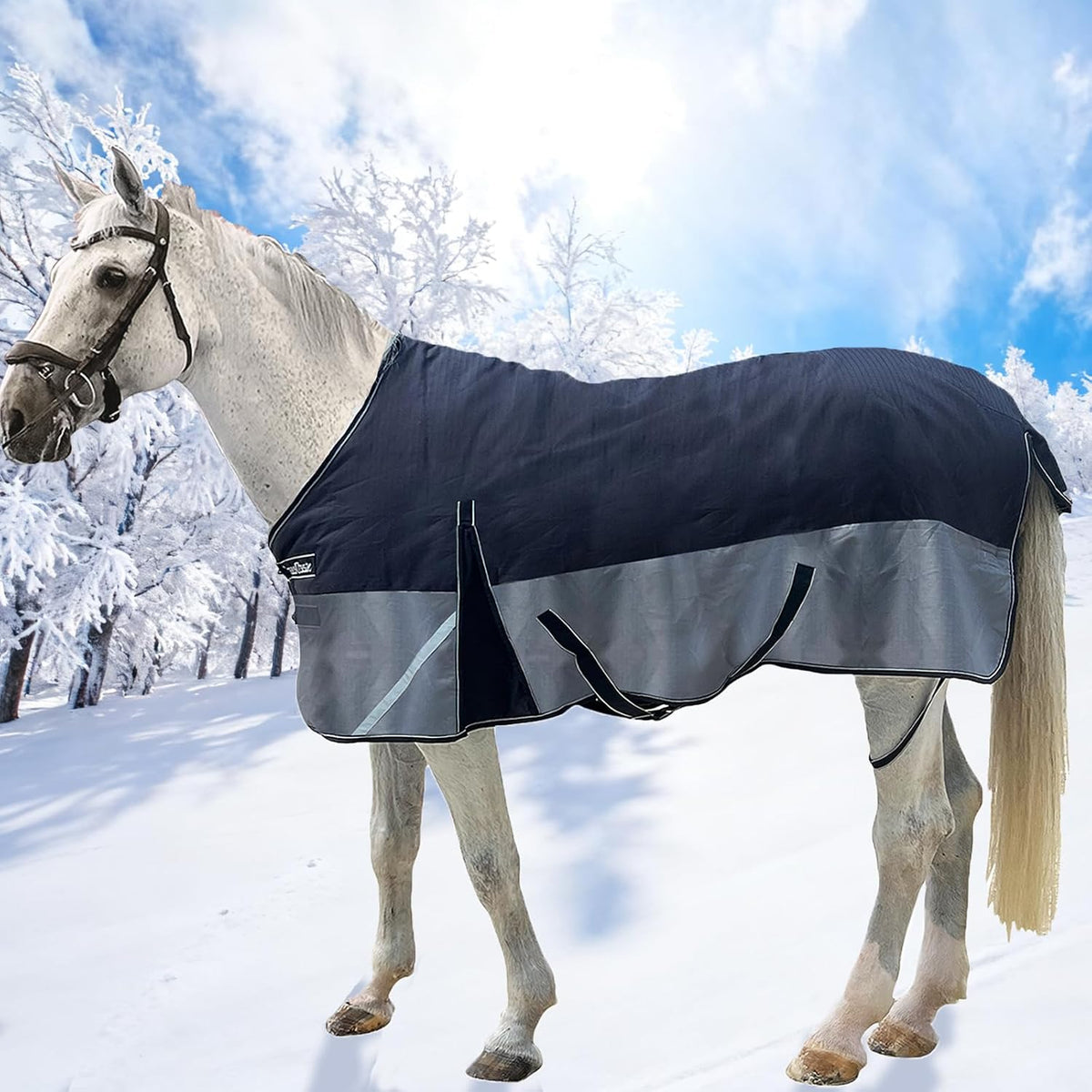1200D Horse Blanket Turnout Sheet Waterproof and Breathable Lightweight/Medium Fill,Horse Turnout Rug for Real Horses, with Reflective Strips Design (Dark Blue, 81'') - Image 12