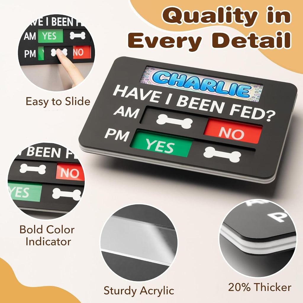 Dual morning and evening pet meal tracker sign for multi-pet households.