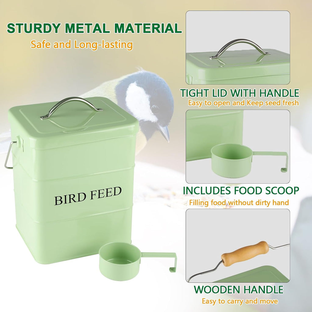 Brabtod green bird food container showing airtight lid and silicone seal