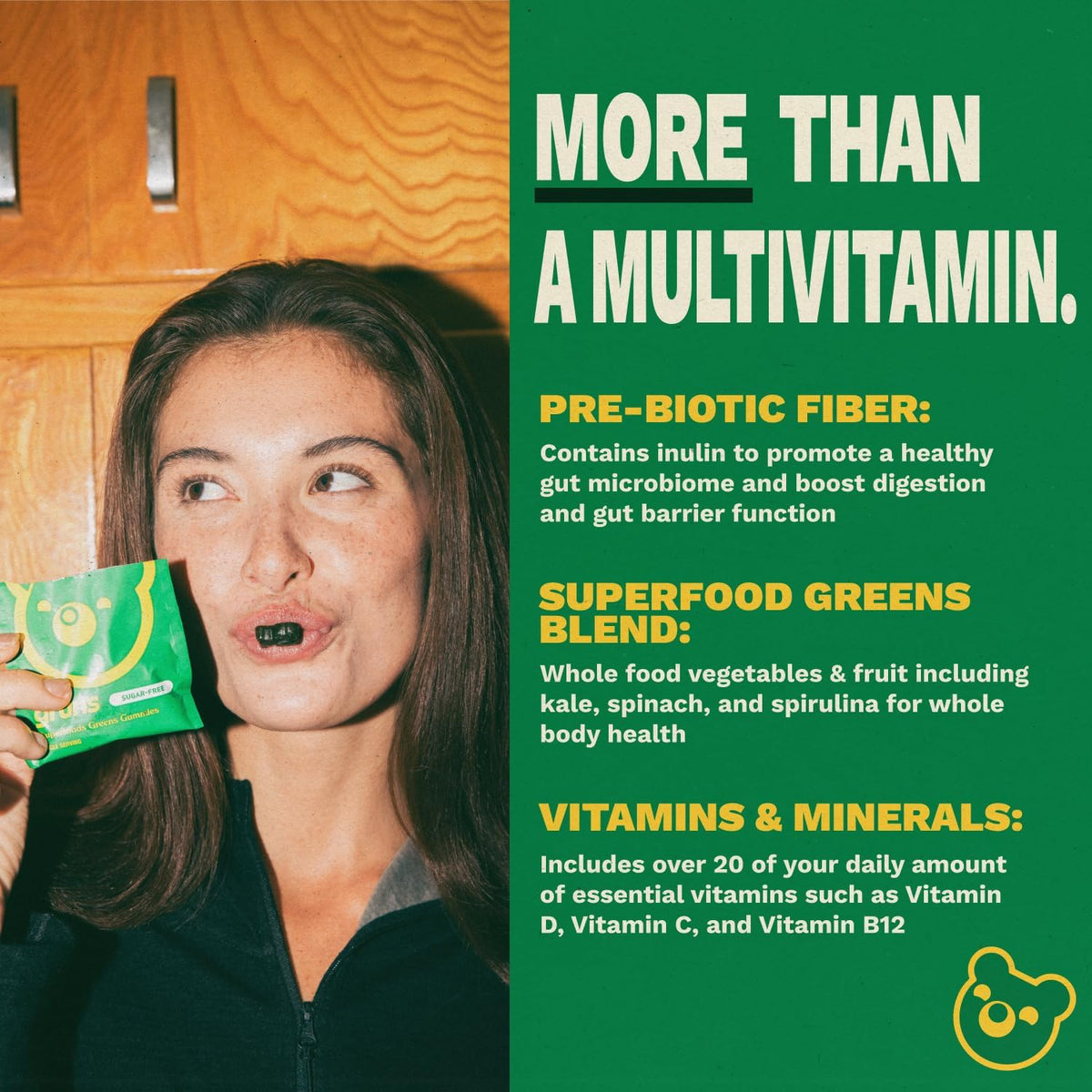 Gruns Adult Greens Gummies Sugar Free Multivitamin & Prebiotic Fiber, 28 ct - Image 5