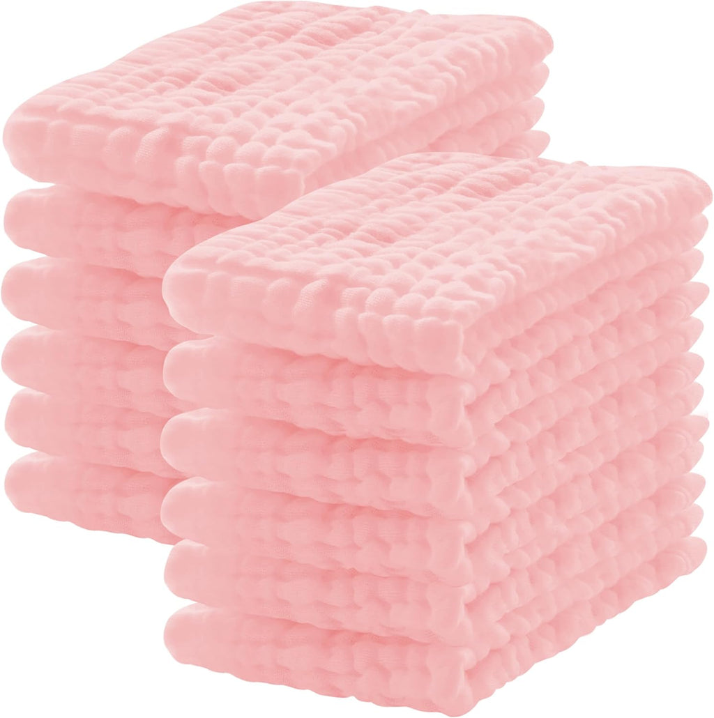 12 Pack Muslin Burp Cloths 100% Cotton Muslin Cloths Large 20''x10'' Extra Soft and Absorbent Baby Burping Cloth - Pink - Image 1