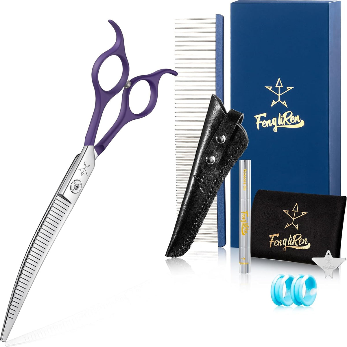 High-end Professional Dog Grooming Curved Thinning Scissors Teeth Blending Shears Pet Texturizing Thinner Blender Shears 7.5 Inch Extremely Very Sharp Made Of Stainless Steel Alloy For Dog Cat Groomer - Image 14