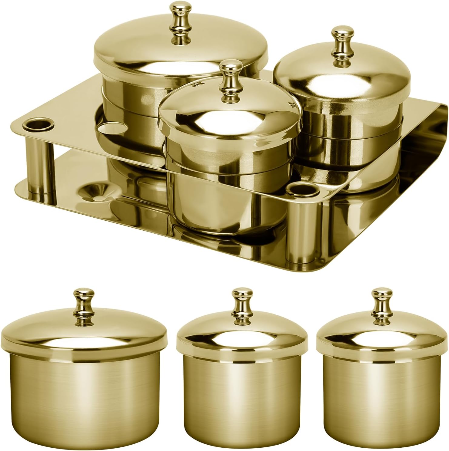 ZIBARBER stainless steel acrylic liquid container three piece gold set shown from the front with secure lids attached