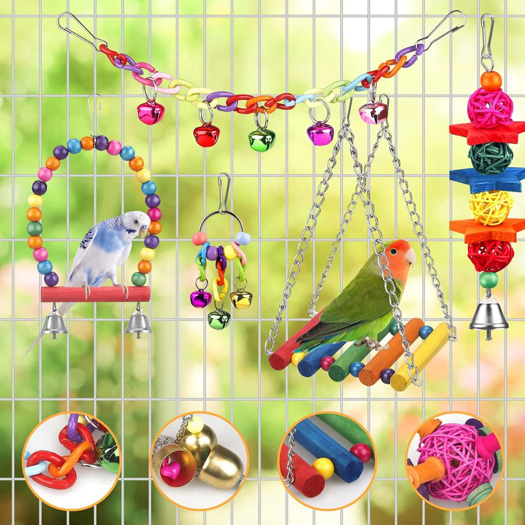 Wooden bird perch stand and hanging chew accessories