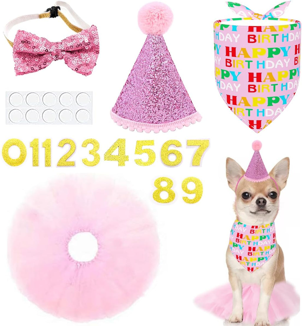 PET SHOW Pink Crown Dog Birthday Party Hat for Girls Reusable Birthday Party Cat Kitten Headband with 0-9 Figures Charms Grooming Accessories with Glue Pack of 1 - Image 10