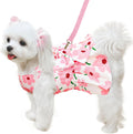 ABRRLO cute dog harness dress front view featuring pink floral puppy outfit.