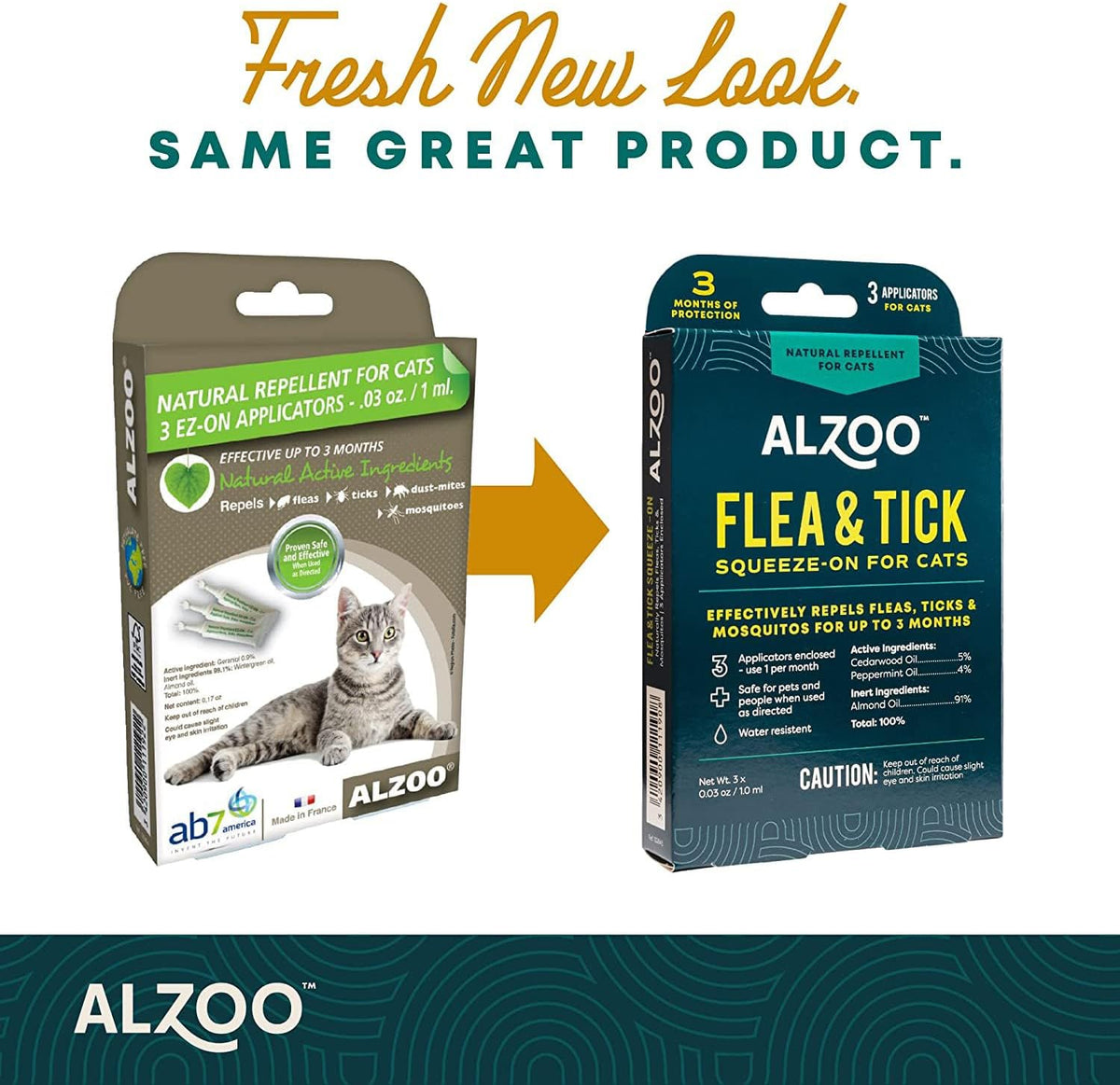 ALZOO natural cat topical flea treatment applicators showing plant based active ingredients