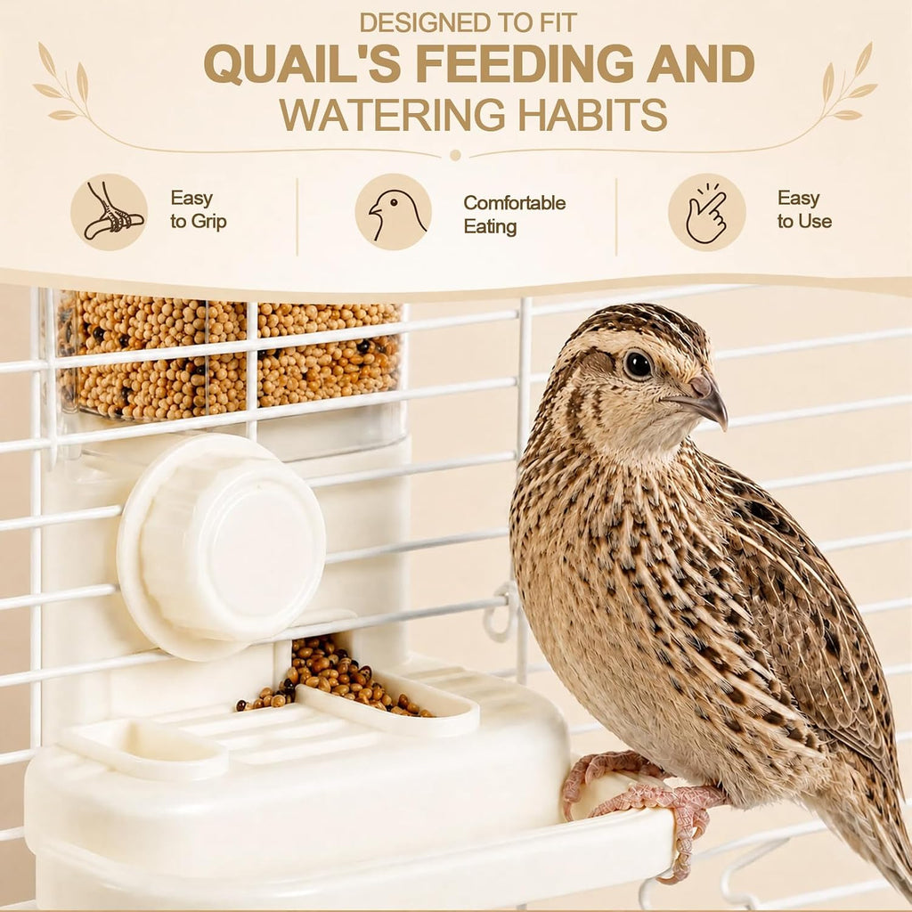 2-in-1 Quail Feeder and Waterer for Cage, Gravity Auto Bird Water Feeder - Image 4