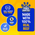 Close up of Paw and Pantry natural beef chew rolls