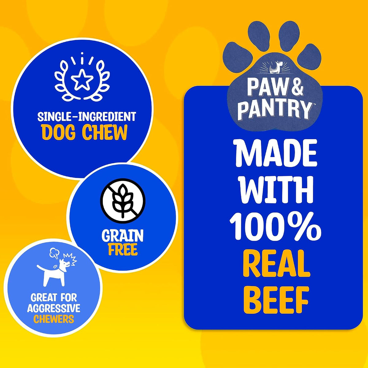 Close up of Paw and Pantry natural beef chew rolls