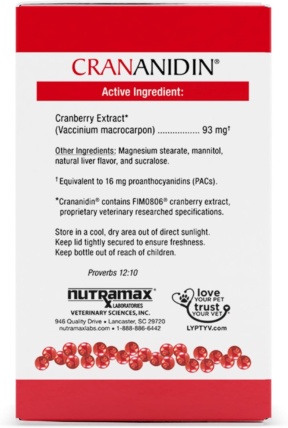 Nutramax Crananidin chewable tablets packaging details