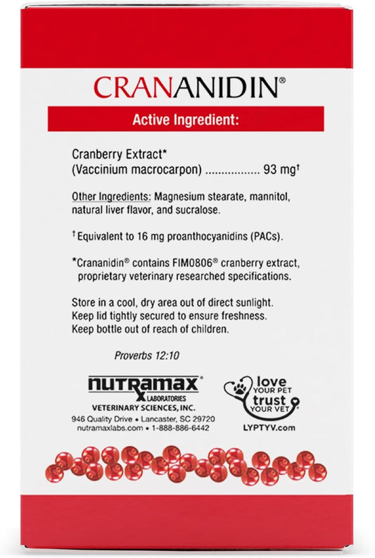 Nutramax Crananidin chewable tablets packaging details