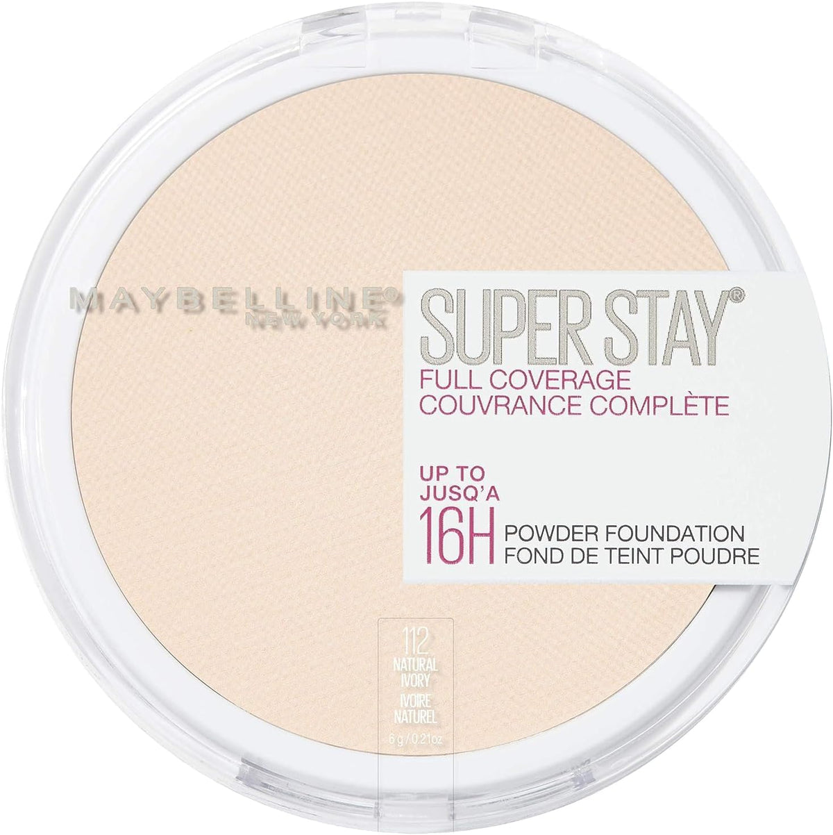 Maybelline New York face makeup powder packaging with shade details displayed
