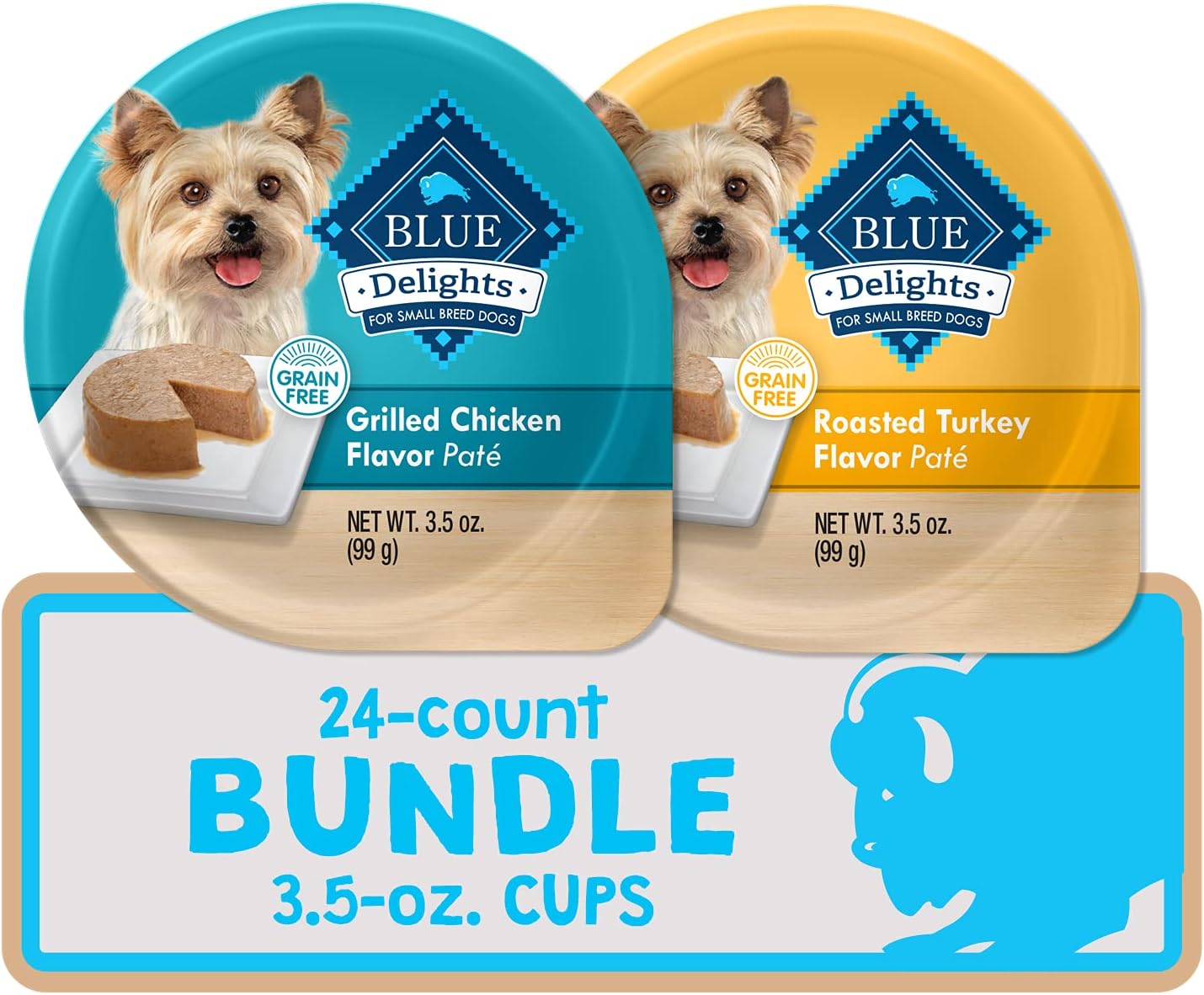 Blue Buffalo Delights Variety Pack Natural Grain Free Wet Dog Food for Small Breed Dogs (Top Sirloin Flavor Pat and Grilled Chicken Flavor Pat) with Natural Ingredients, 3.5-oz. Each (12 Cups) - Image 13