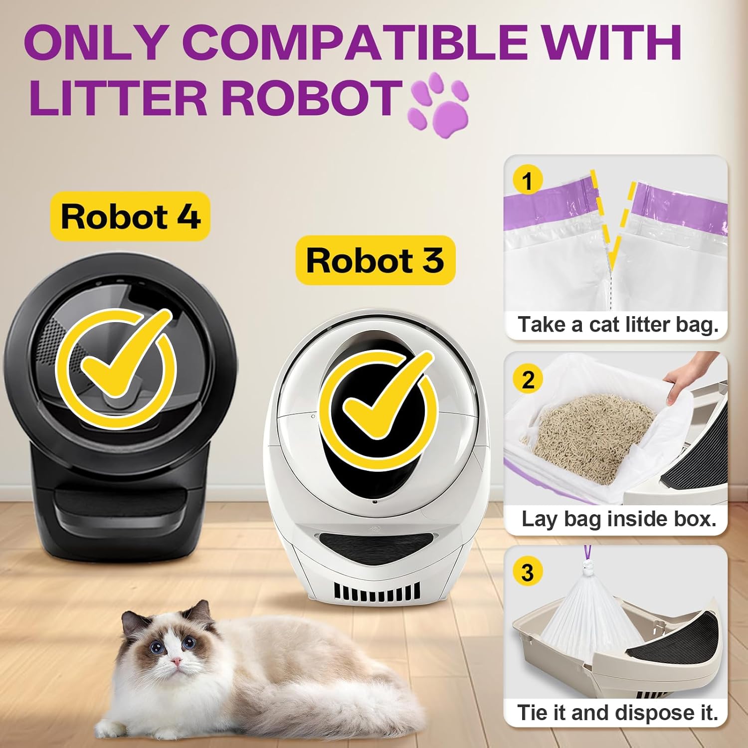 Tolnetr durable cat litter liners with heavy duty drawstring closure