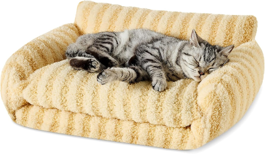 Hollypet Cat Bed Fluffy Plush Multifunctional Double-Layer Machine Washable Soft Warming Kitty Pet Couch Orthopedic Nest Beds for Small Cats Kitten and Dogs up to 13lbs, Khaki(21x15x8 inch) - Image 14