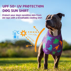 Purple sleeveless cooling dog vest with 3D dinosaur horns on the back.