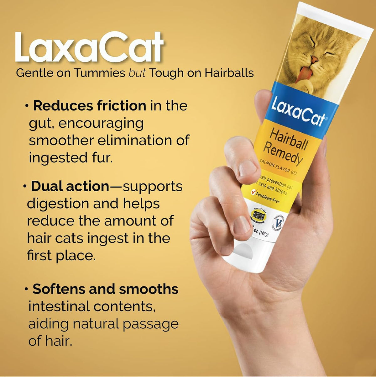 Laxacat cat hairball paste salmon flavor tube showing ingredients