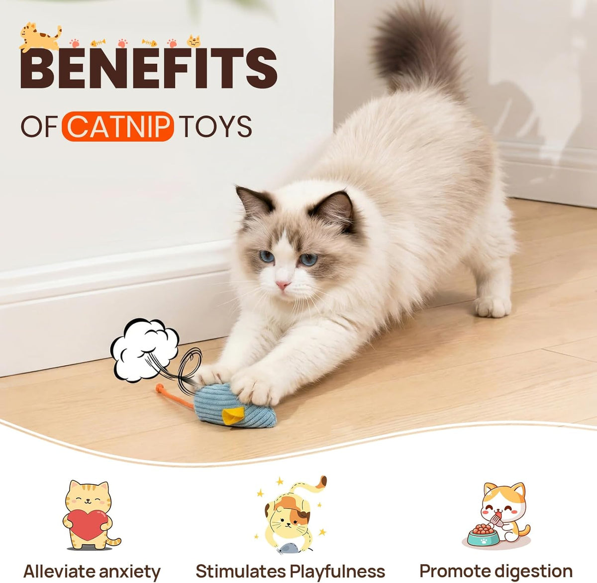 KesterlsShopping durable plush mice toys for indoor adult cats and growing kittens.
