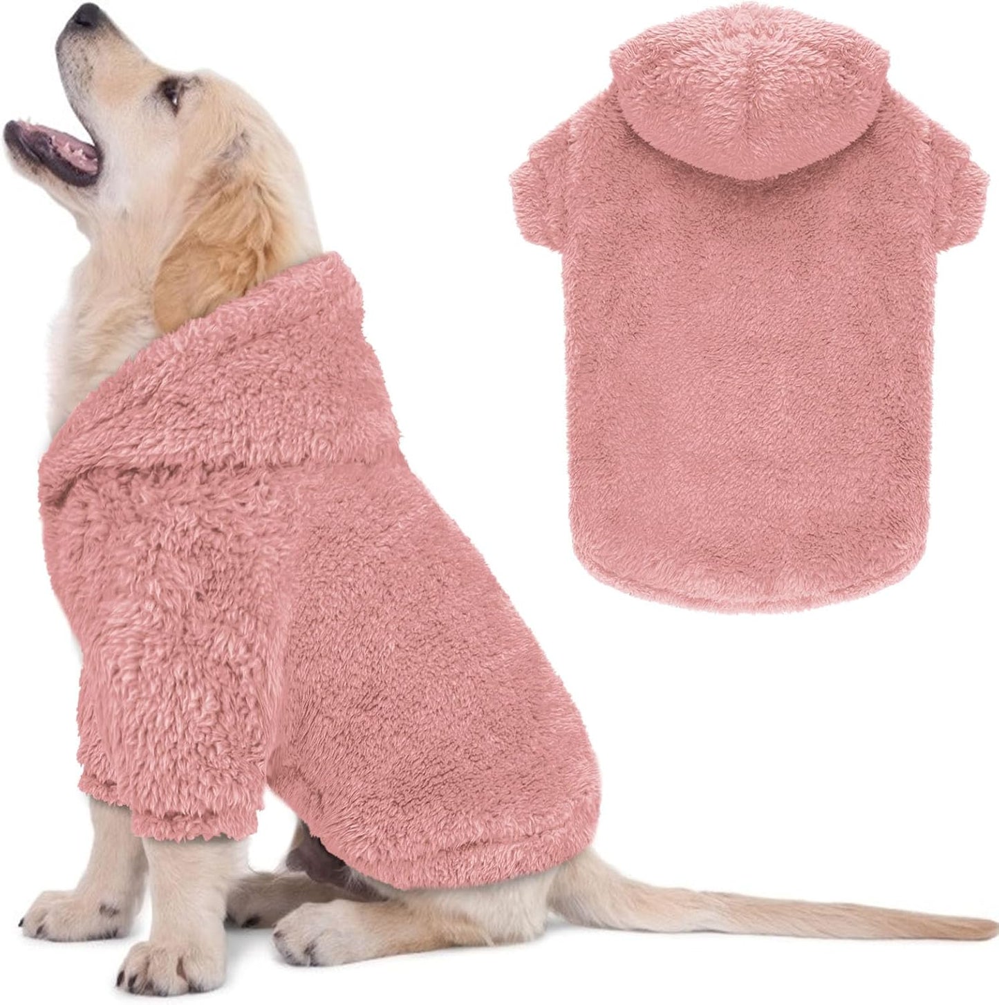 Fuzzy Dog Hoodie Dog Sweaters for Large Dogs Soft Double-Sided Plush Fleece Sweater Clothes Coats Hoodie Sherpa Hooded Sweatshirt(Grey-L) - Image 13