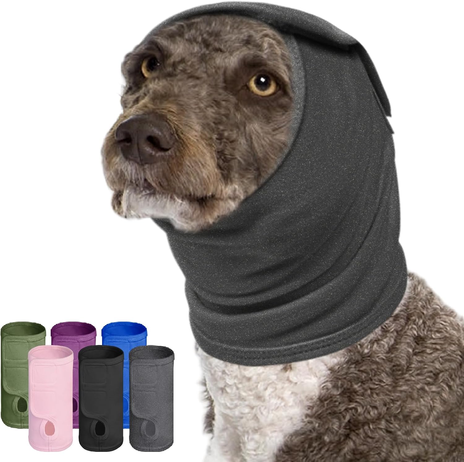 Sunfura sound dampening fabric hood for dogs scared of fireworks
