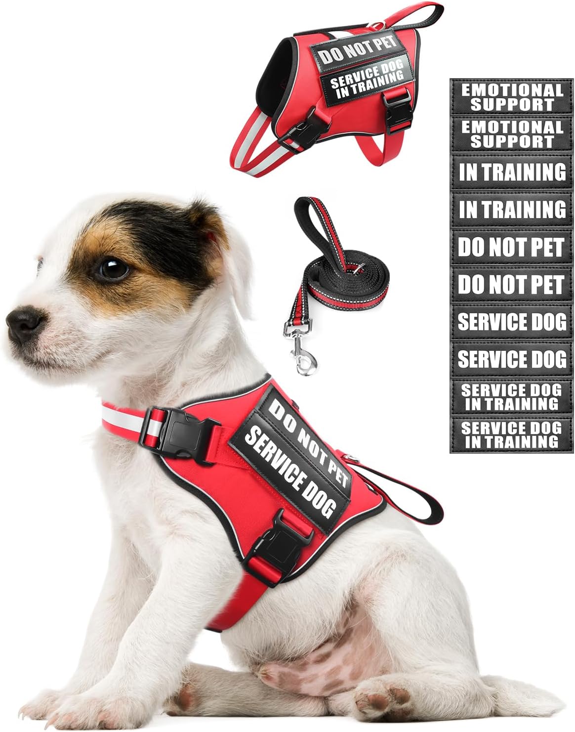 Service Dog Vest Harness and Leash Set+10 Patches,No Pull&Adjustable Reflective Dog Harness with Soft Padded Handle for Training/Everyday,Fit Small/Medium/Large/Extra-Large Dogs(Red M) - Image 12