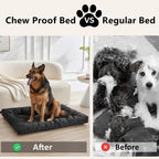 Large dog resting on heavy duty chew resistant mat