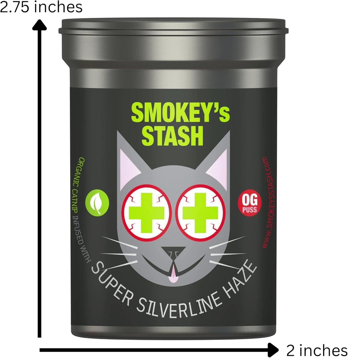 Smokey's Stash OG Puss potent botanical catnip mixture for sprinkling on scratching posts.