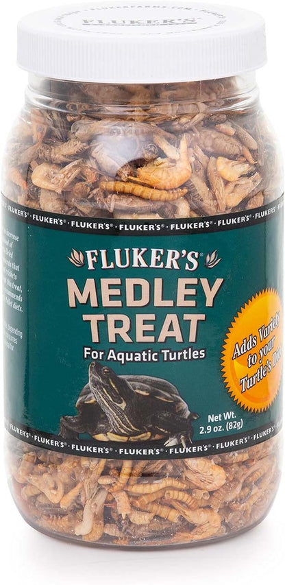 Fluker's Aquatic Turtle Medley Treat Food front view jar showing freeze dried insects