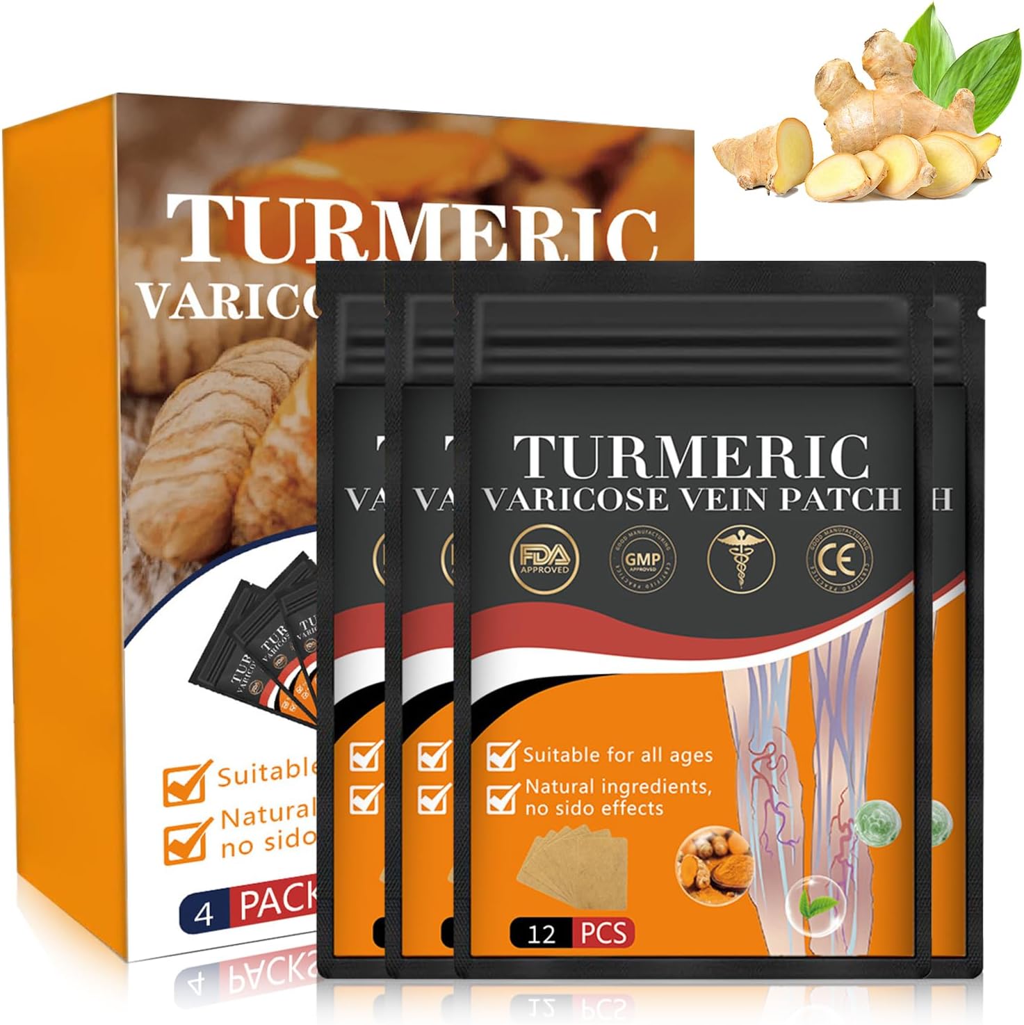Wanban Turmeric Varicose Vein Patch front view packaging for leg relief