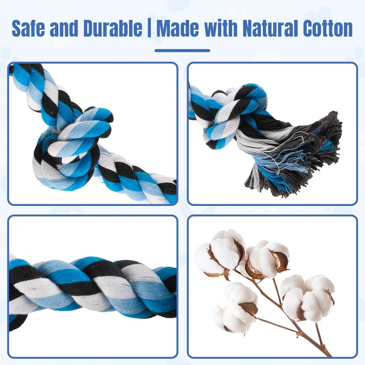 Close up of the durable twisted cotton fibers on the heavy pet chewing toy.
