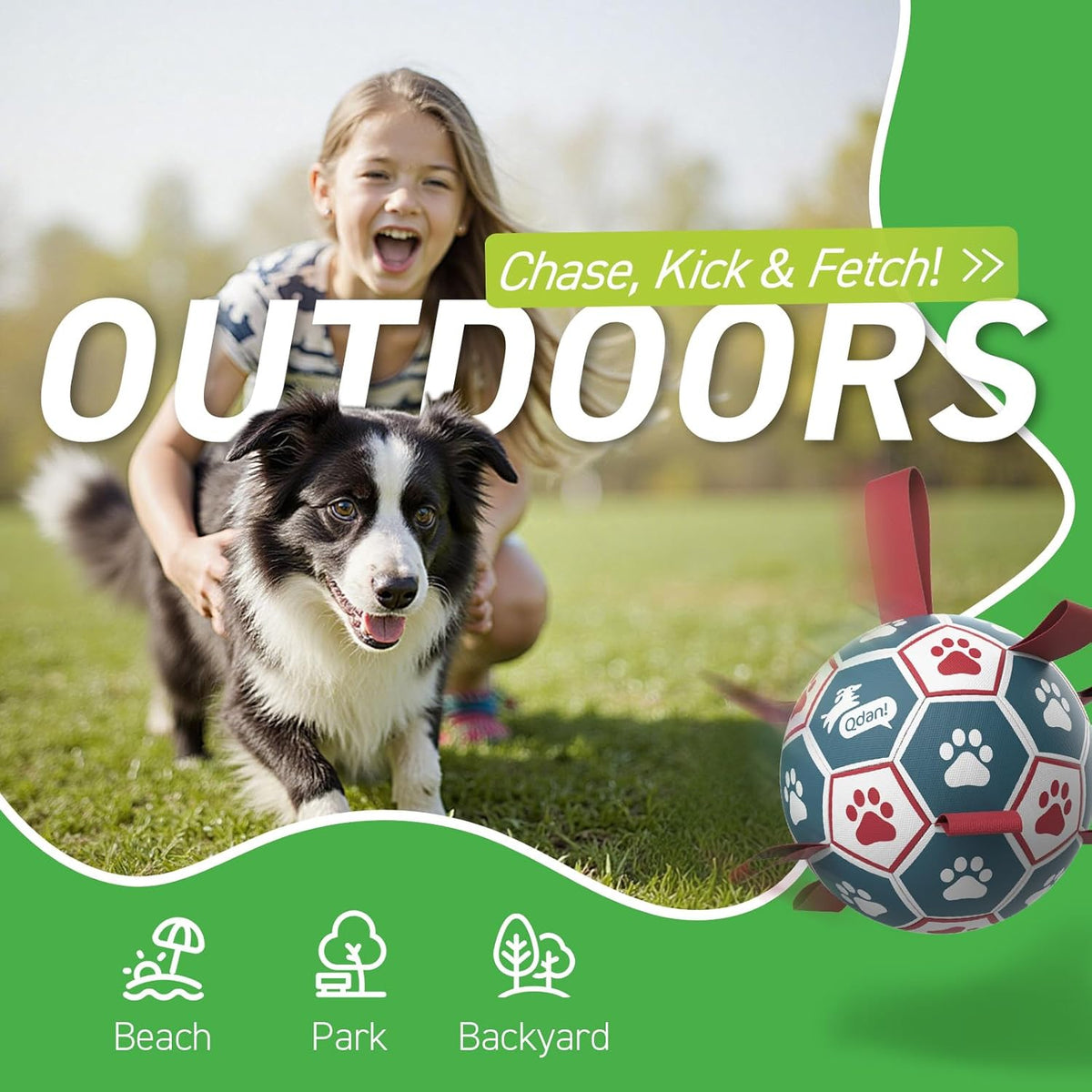 Durable nylon grip tabs on QDAN dog soccer ball