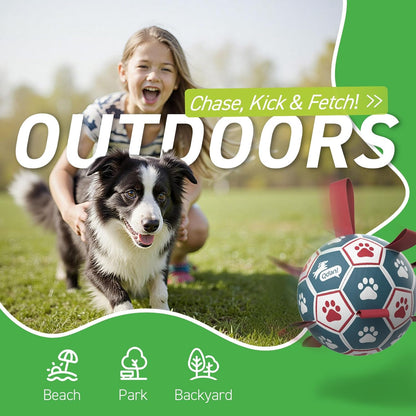 Durable nylon grip tabs on QDAN dog soccer ball