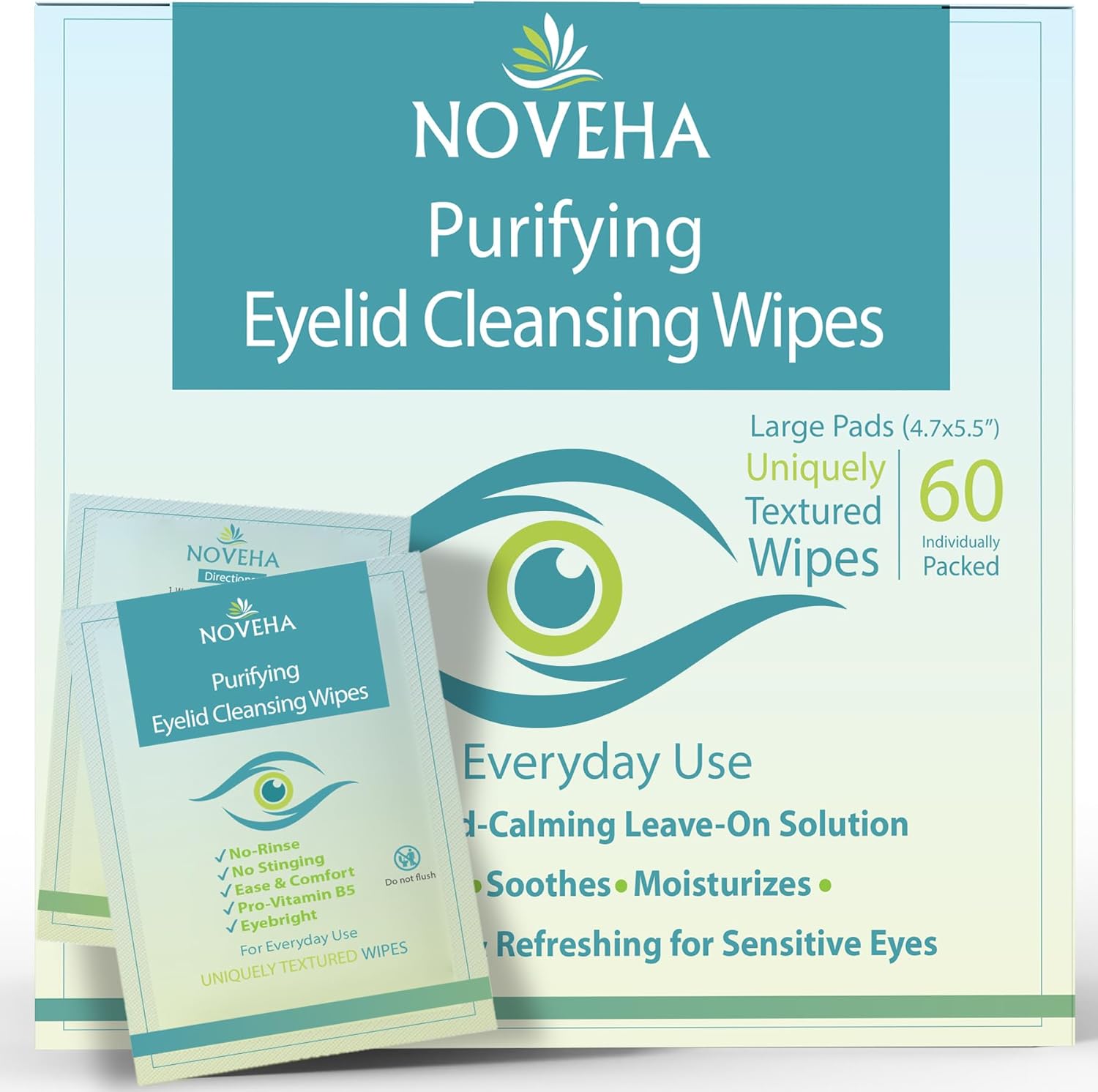 Noveha Eyelid and Lash Wipes front view box packaging