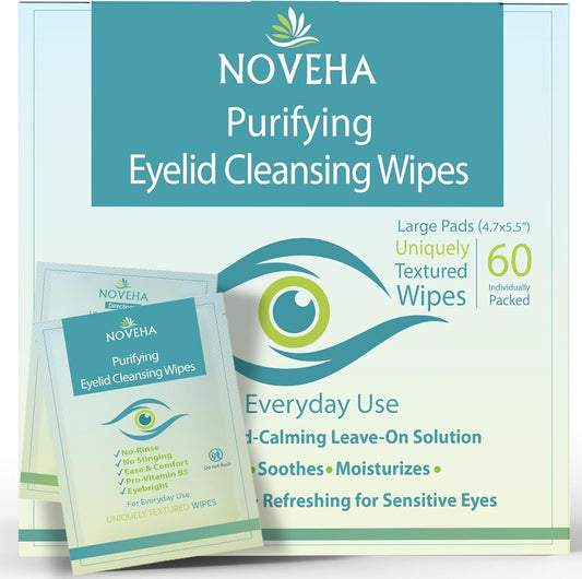 Noveha Eyelid and Lash Wipes front view box packaging