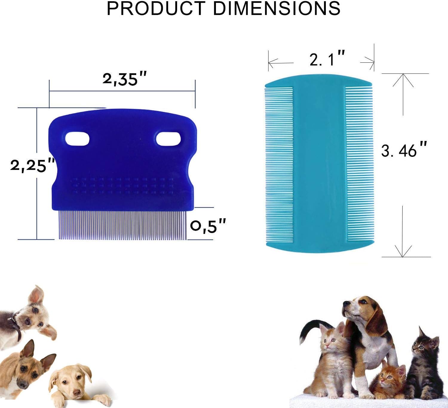 Stainless steel pet flea comb set with blue handles for dogs and cats