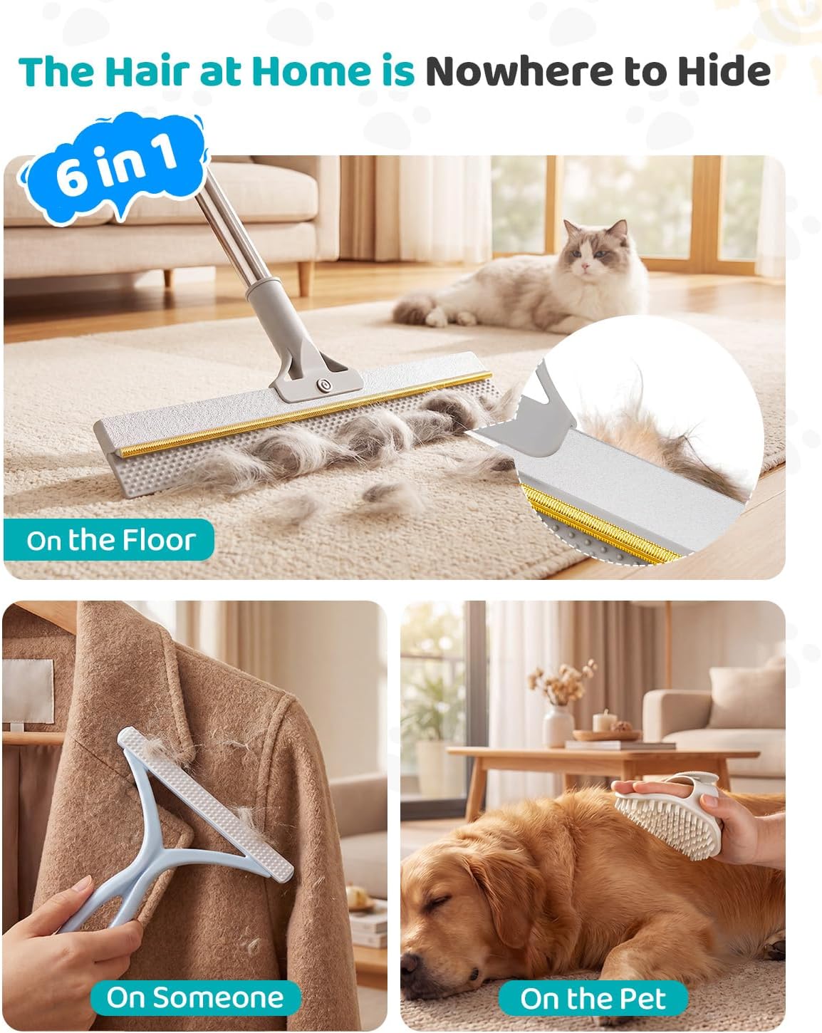 Pet Hair Remover for Carpet, 54 Inch Adjustable Long Handle Carpet Rake for Pet Hair Removal, 3 Piece Dog Hair Carpet Rake and Carpet Scraper Tool for Rugs, Couch, Stairs, Furniture - Image 9