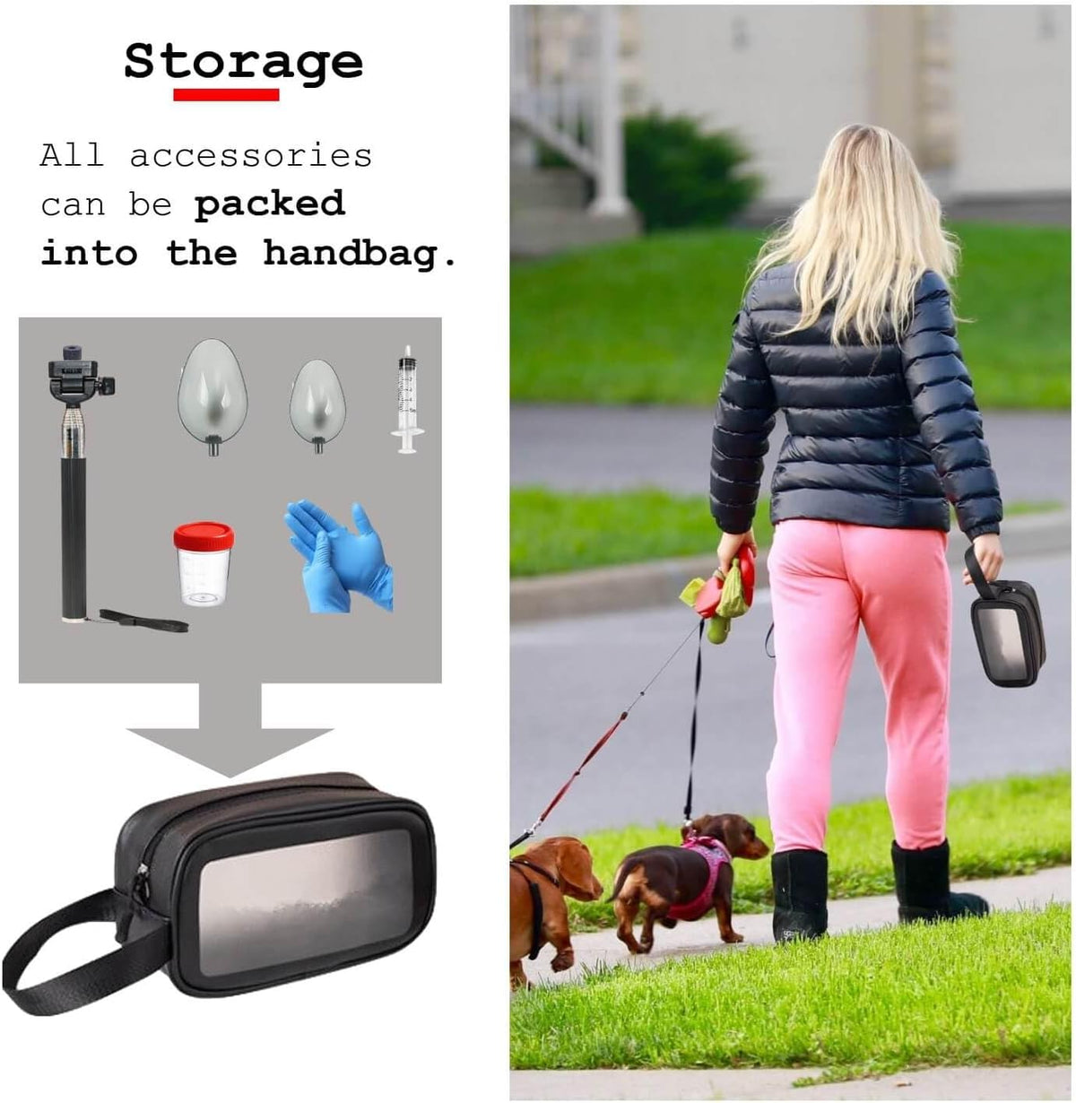 Telescopic pet urine collector handle showing zero to ninety degree adjustable angle head